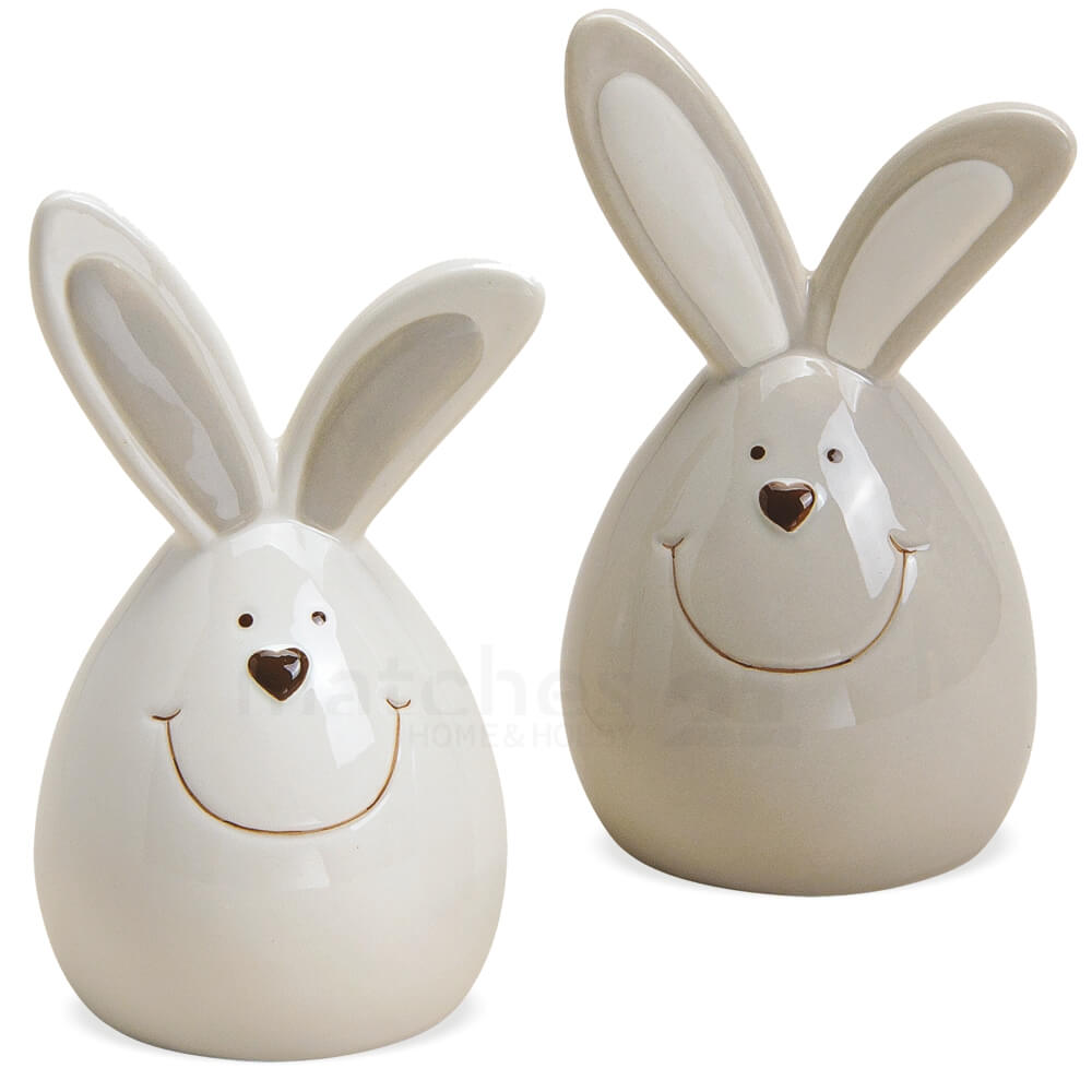 Osterhasen Deko 2er Hasen grau Figuren herzige cm Ostern weiß & kaufen Keramik Set 14