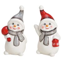 Schneemann Figuren 2er Set Weihnachtsdeko innen Keramik 6x11 cm