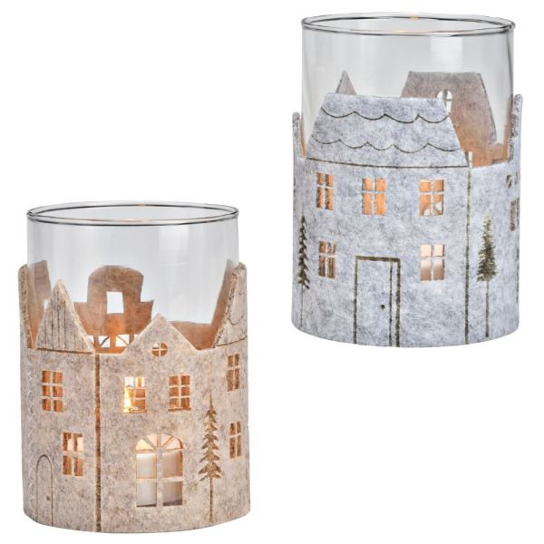 Windlichter Weihnachten Filz grau beige Deko Teelichtgläser Ø 9 cm