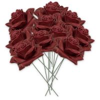 Kunstrosen Blüten aus Wachs - 10 Wachsrosen in bordeaux rot
