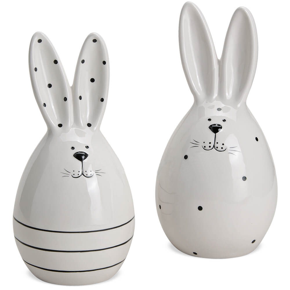 Osterhasen Hasen kaufen weiß 18 Ostern 2er Dekofiguren Set Deko Porzellan schwarz cm