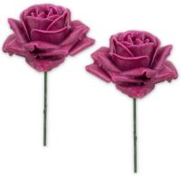 Kunstrosen Blüten aus Wachs - 2 Wachsrosen in rosa pink