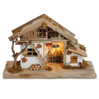 Holz Weihnachtskrippe Echtholz Krippe Stall traditionell viele Details 39 cm