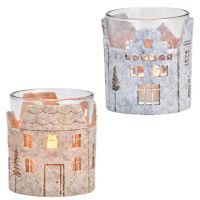 Windlichter Weihnachten Filz grau beige Deko Teelichtgläser Ø 7 cm