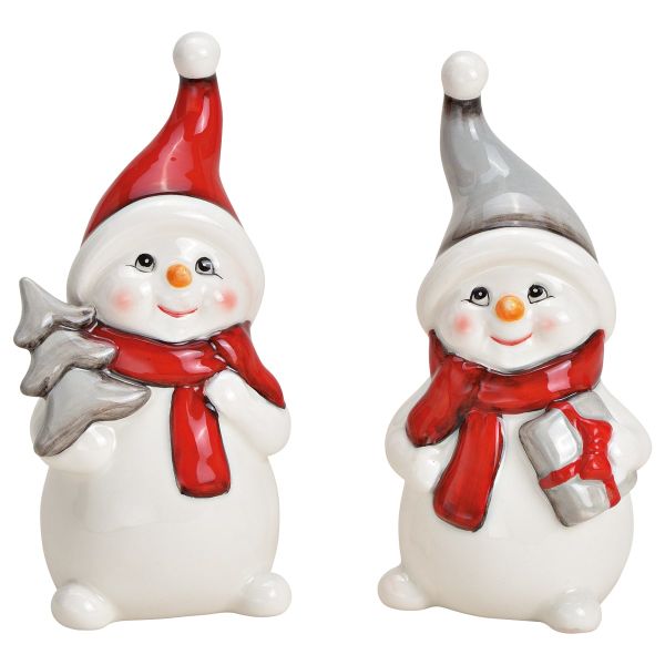 Schneemann Figuren 2er Set Weihnachtsdeko innen Keramik 7x14 cm