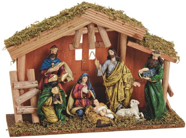 Weihnachtskrippe Krippe Stall & 7 Figuren – Weihnachtsdeko 1 Set 30x10x21 cm  kaufen