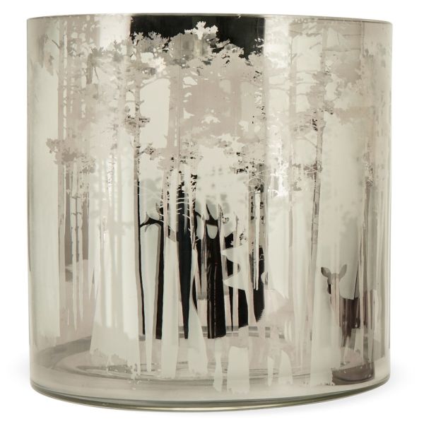 Schönes Windlicht Motiv dichter Wald & Rehe aus Glas milchig klar Ø 7x8 cm  kaufen