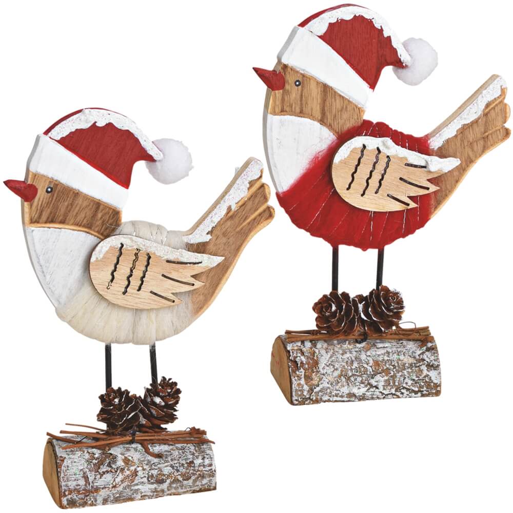Holz Deko Vögel Winterdeko Holzfiguren sort weiß Weihnachtsdeko kaufen 17 2er rot cm