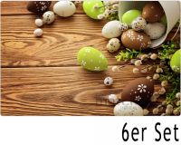 Tischset Platzset Ostern MOTIV Ostereier & Holz grün 6 Stk abwaschbar