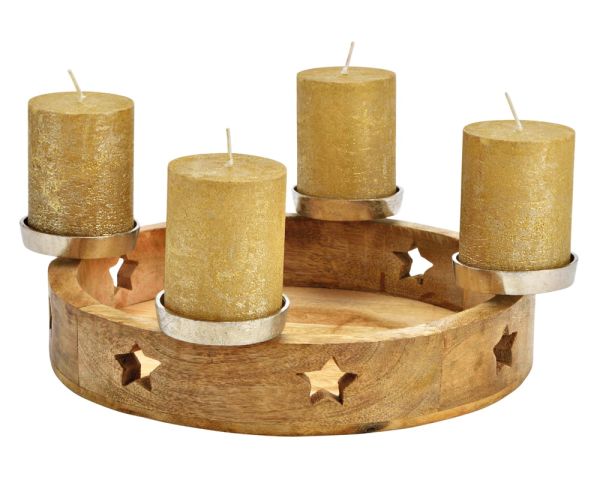 Adventskranz Advent Mangoholz Sternen kaufen 36 silber Holz Kerzenhalter Ø cm Metall