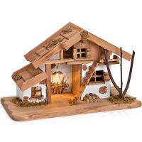 Große Echtholz Weihnachtskrippe Holz Krippe / Stall 39 cm