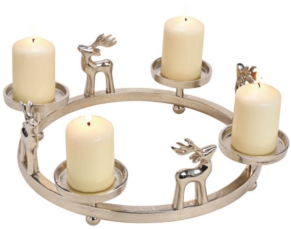 Adventskranz Metall & Rentiere & 4 Kerzenhalter Tisch-Deko silber 1 Stk Ø  39 cm kaufen