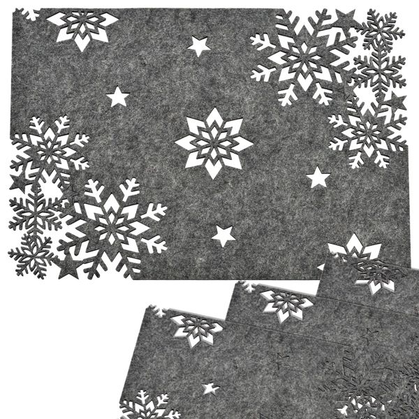 Tischsets 4er Set Filz grau Weihnachtsdeko Tischdeko 40x30 cm