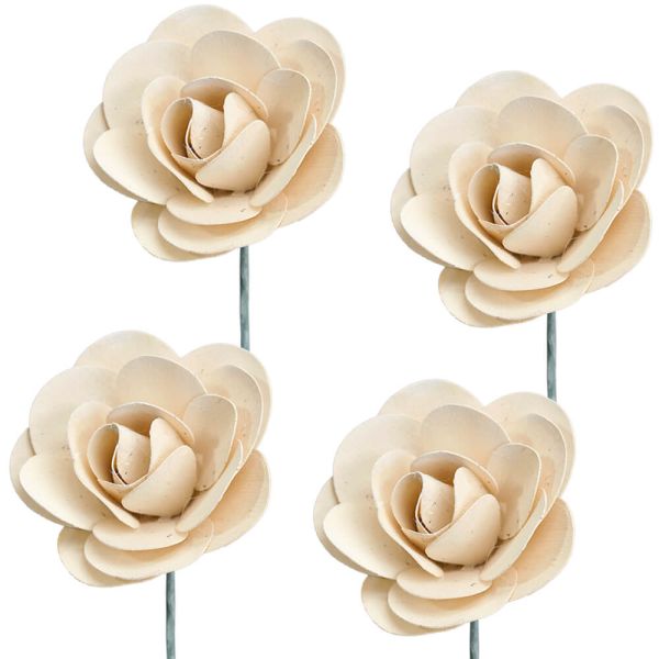 Holzrosen Rose für Blumengestecke Holzblumen frosted 4er Set Ø 8 cm - cremeweiß