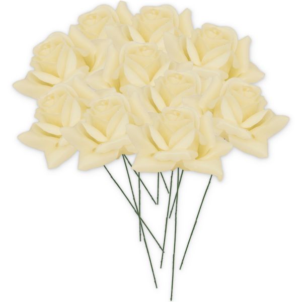 Kunstrosen Blüten aus Wachs - 10 Wachsrosen in creme-weiß