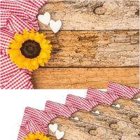 Tischsets Platzsets MOTIV Sonnenblume auf Holz & Karo rot weiß 6 Stk Abwaschbar