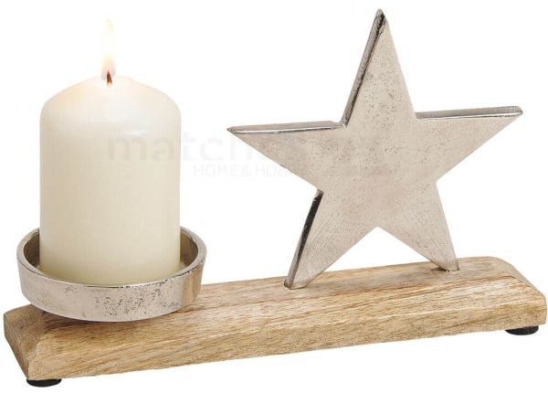 Stern Kerzenständer 23 silber cm Metall Weihnachten kaufen Stk & 1 Holz braun Deko 