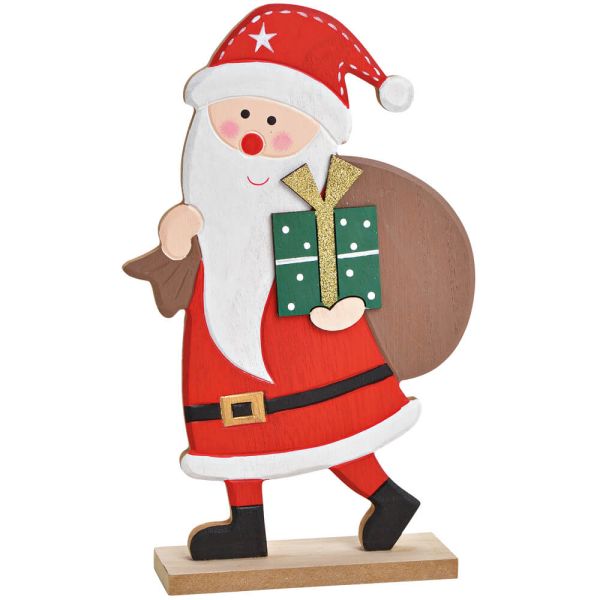 Nikolaus mit Geschenk Dekofigur Weihnachtsdeko bunt Holz Aufsteller 1 Stk  15x24 cm kaufen