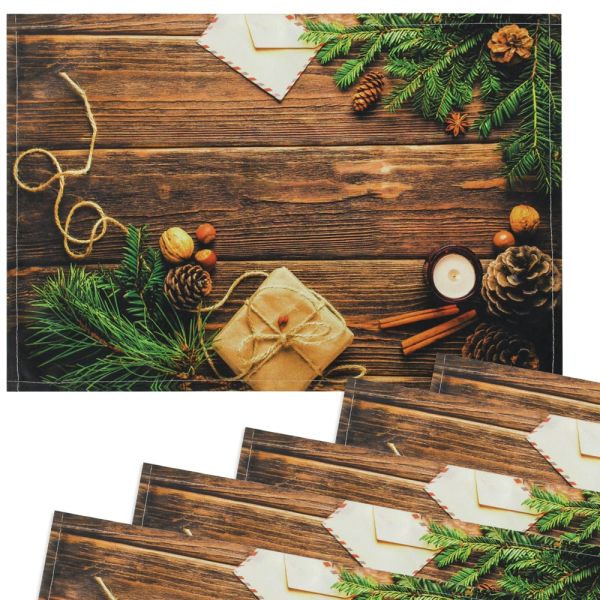 Tischsets Stoff CLOTH waschbar Geschenk Weihnachtsdeko Holz Weihnachten 6er Set