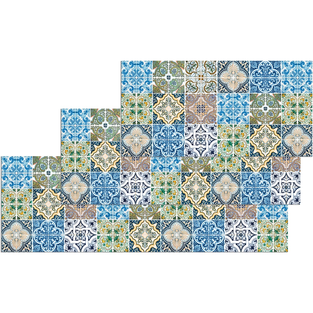 Teppichläufer Küchenläufer Teppich in cm Retro 60x120 blau kaufen bunt waschbar Kacheln