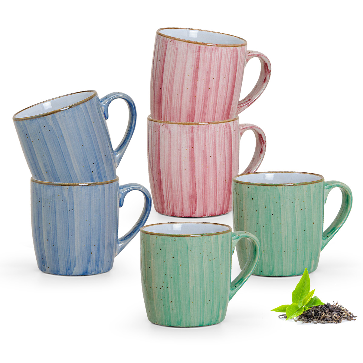 Tassen 6er Set Kaffeetassen 250 ml Keramik grün, blau, rot kaufen