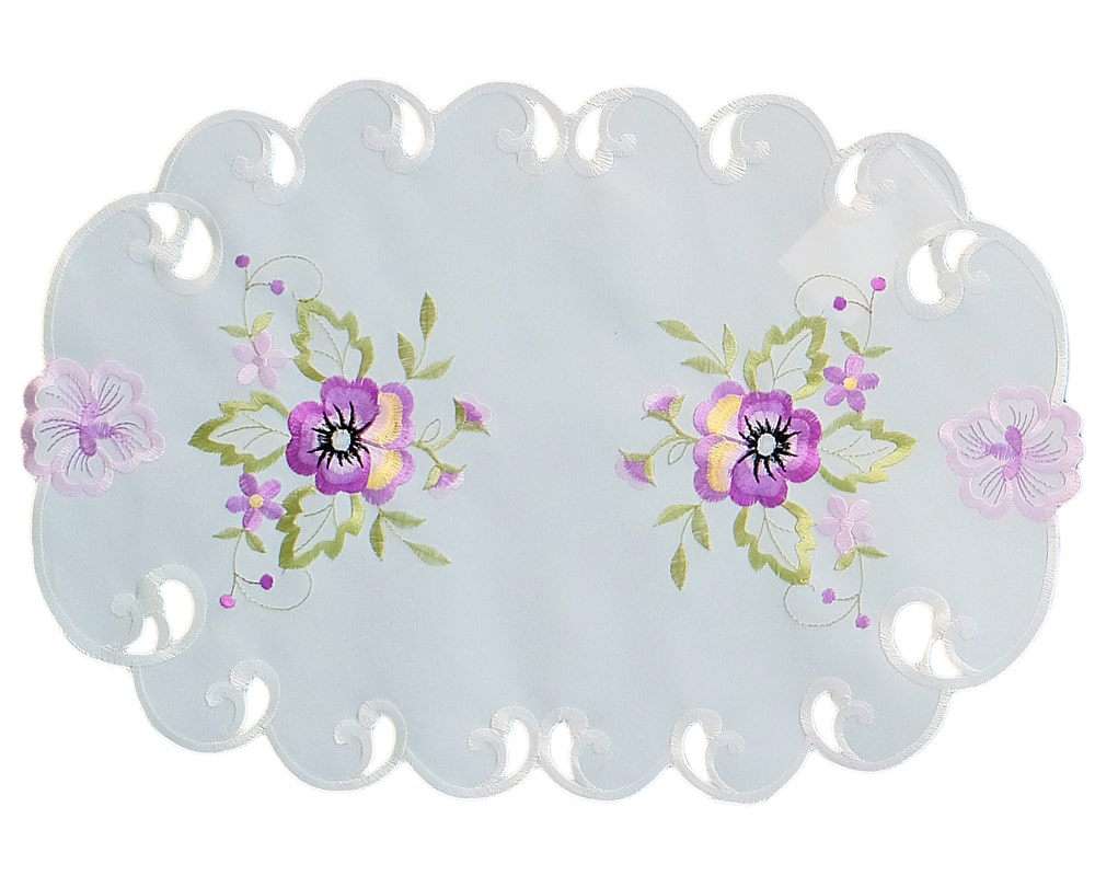 30x45 oval Tischläufer weiß cm lila & Stick kaufen Stiefmütterchen Stk Polyester 1