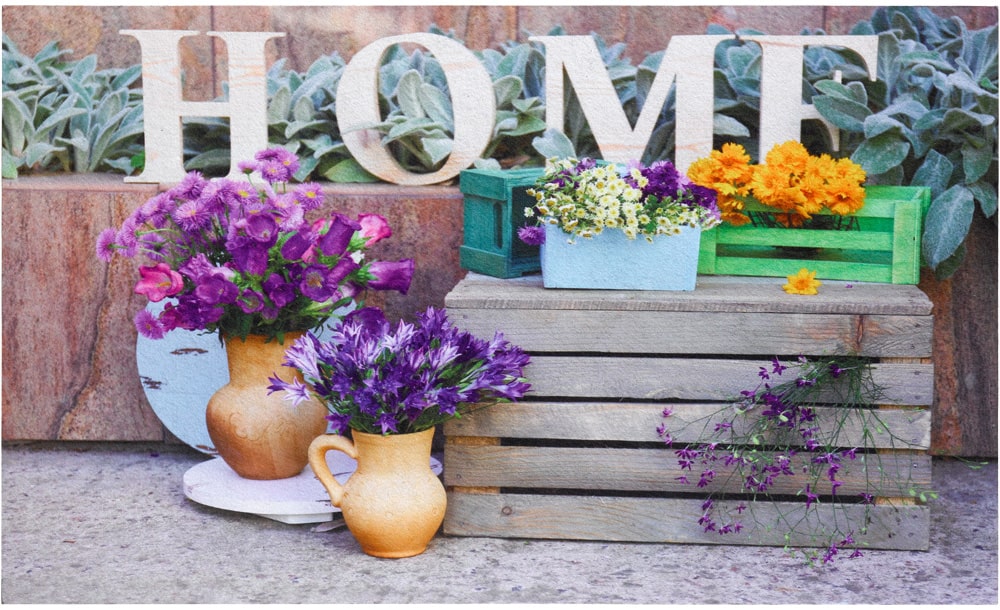 Fußmatte Gummimatte kaufen - Blumen Gartenmotiv 45x75 OUTDOOR Home DECOR Pflanzkästen cm