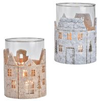 Windlichter Weihnachten Filz grau beige Deko Teelichtgläser Ø 9 cm