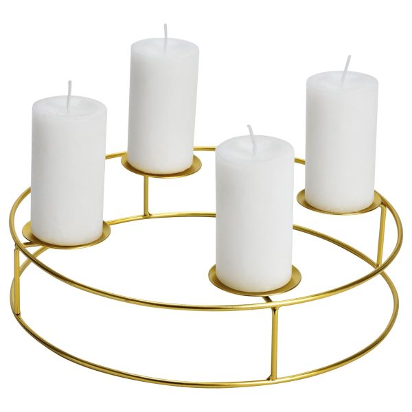 Moderner Adventskranz für 4 Kerzen aus Metall in gold ø 27x8 cm