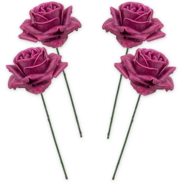 Kunstrosen Blüten aus Wachs - 4 Wachsrosen in rosa pink