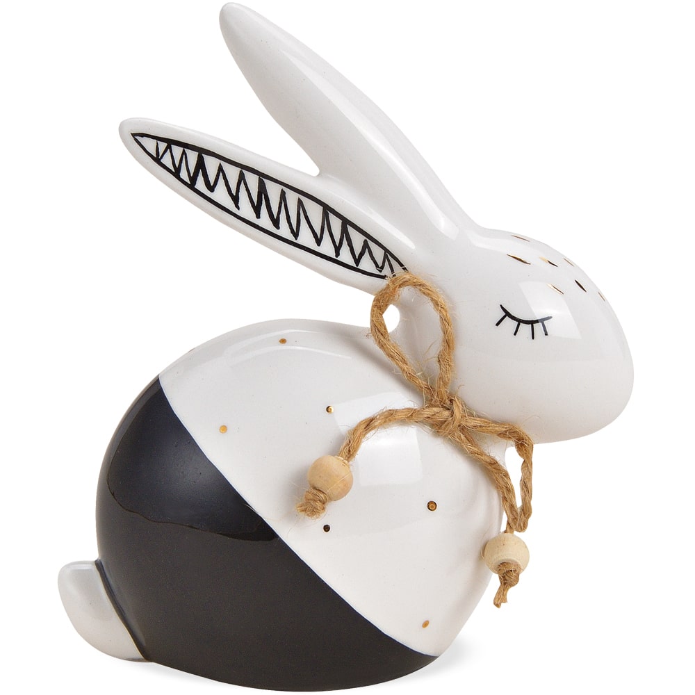Osterhase Figur Hase Keramik 10x12 cm Deko Osterdeko kaufen schwarz mit weiß Schleife