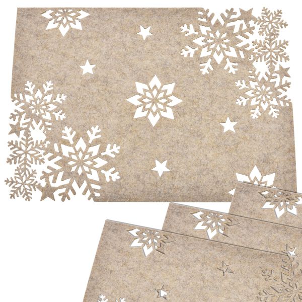 Tischsets 4er Set Filz beige Weihnachtsdeko Tischdeko 40x30 cm