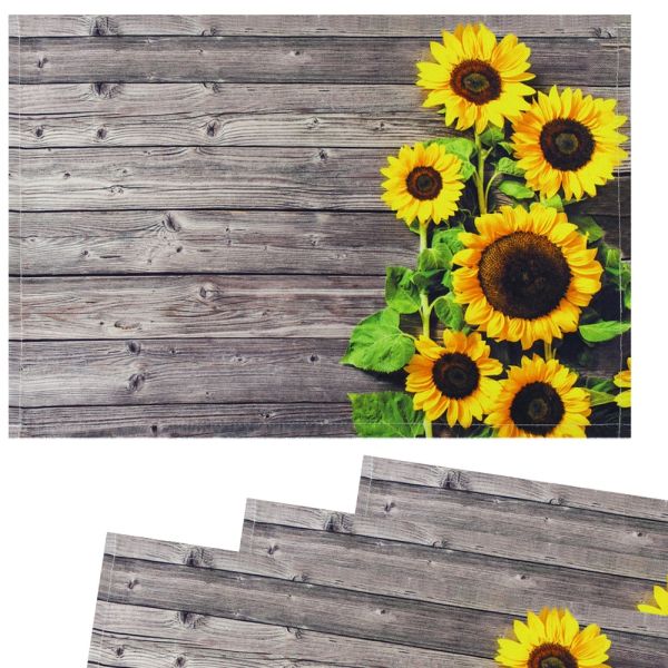 Tischsets Platzsets Textil CLOTH Sonnenblumen Blumen Holz gelb braun 4er 45x30 cm