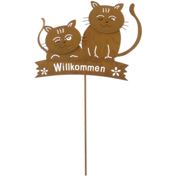 Dekostecker Katzen & WILLKOMMEN Schild Dekostab Metall rostig 80 cm