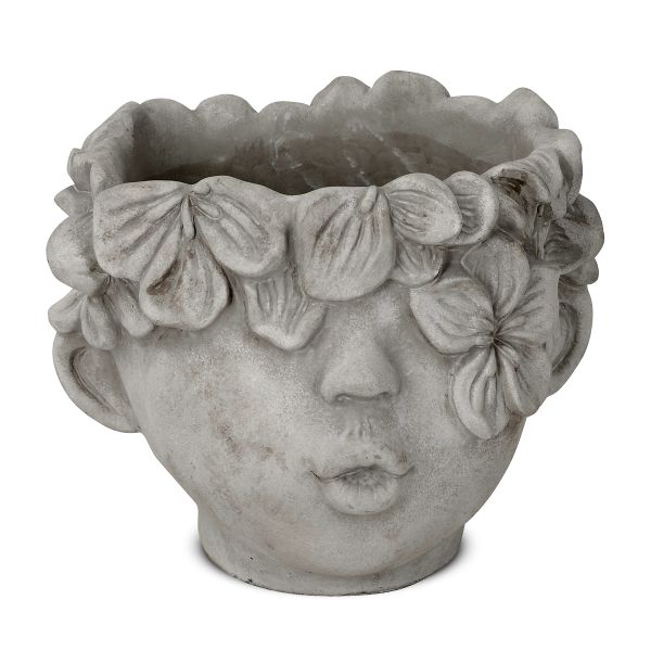 Blumentopf Kopf & Gesicht grau - 20 x 17,5 cm Zement