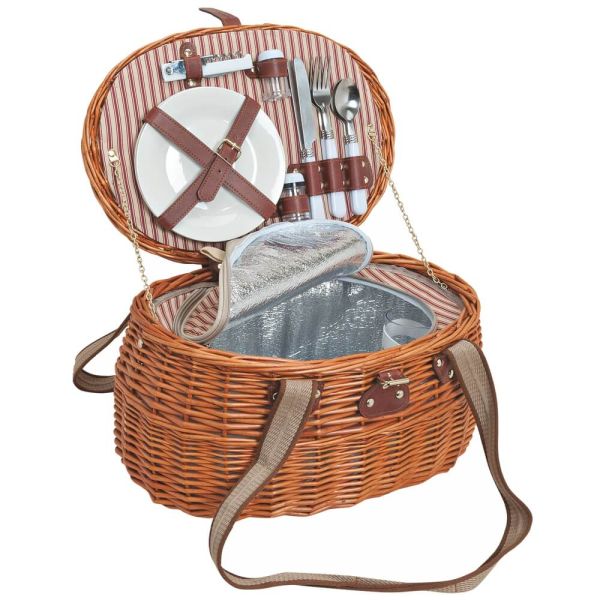 Picknickkorb 2 Personen Weidenkorb beige 15-tlg inkl Geschirr & Kühltasche
