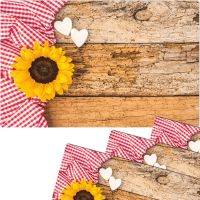 Tischsets Platzsets MOTIV Sonnenblume auf Holz & Karo rot weiß 4 Stk Abwaschbar