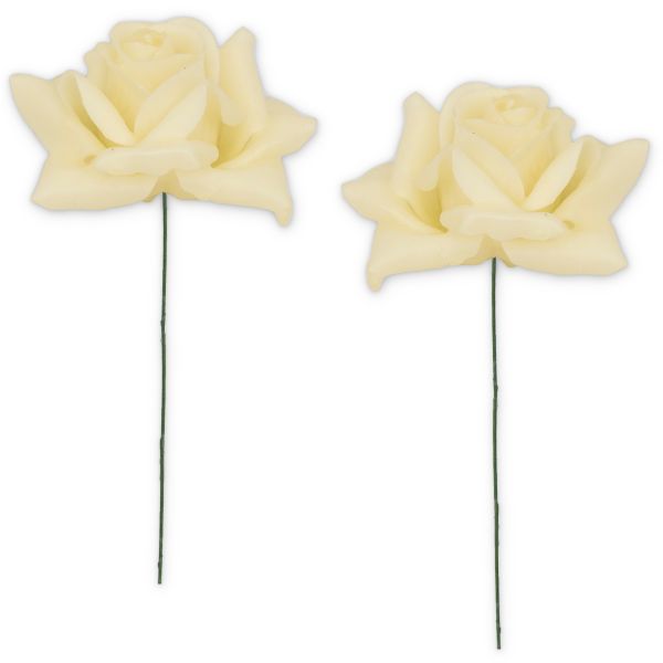 Kunstrosen Blüten aus Wachs - 2 Wachsrosen in creme-weiß