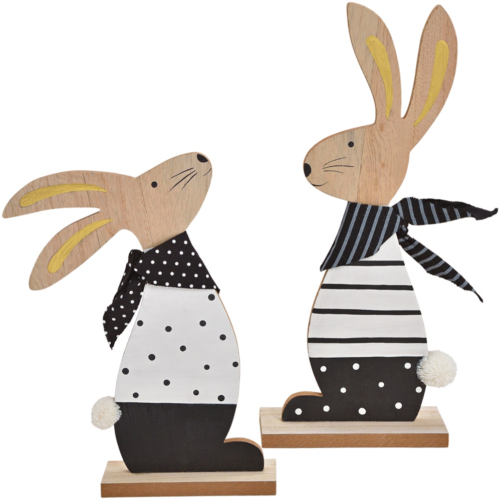 Osterhasen Hasenfiguren Hasenpaar Ostern Holz Deko Figuren schwarz weiß 2er  36 cm kaufen