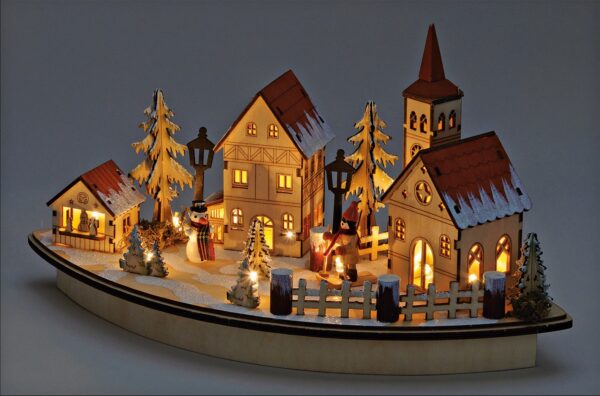 matches21 - Webshop 3D Winterszene Holzdeko Dorf LED Beleuchtung Weihnachtsdeko Batterie 36x20 cm 114771 1 1 2