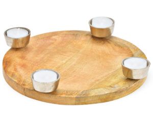 matches21 - Webshop Adventskranz Advent Mangoholz Kerzenhalter Teelicht Holz Metall silber 24 cm 125756 1 4