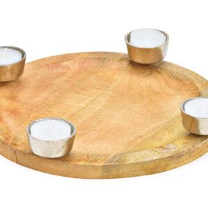 matches21 - Webshop Adventskranz Advent Mangoholz Kerzenhalter Teelicht Holz Metall silber 24 cm 125756 1 7