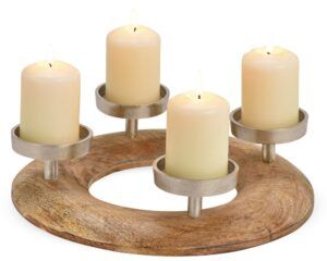 matches21 - Webshop Adventskranz Gesteck Kerzenhalter Holz Metall silber Weihnachten Advent 30 cm 119573 1 2