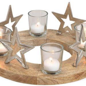 matches21 - Webshop Adventskranz Holz und Sterne Metall und 4x Glas Kerzenhalter Weihnachten 30 cm 116758 1 4