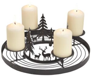 matches21 - Webshop Adventskranz Metall schwarz zum Schmuecken mit Wald und Rentieren und 4 Kerzenhalter 116771 1 6