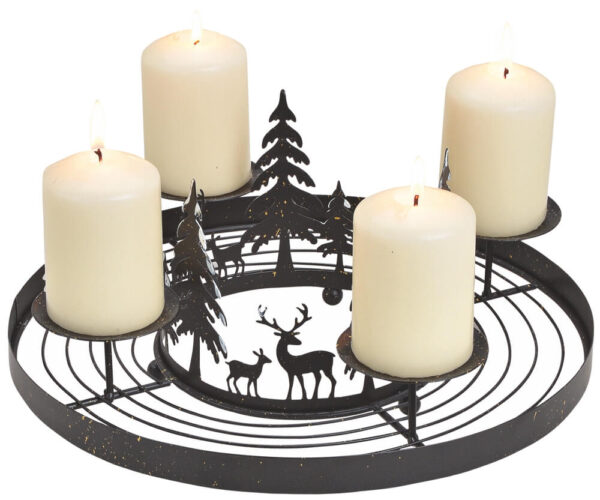 matches21 - Webshop Adventskranz Metall schwarz zum Schmuecken mit Wald und Rentieren und 4 Kerzenhalter 116771 1 1