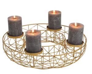 matches21 - Webshop Adventskranz fuer 4 Stumpenkerzen Weihnachtskranz mit Korb gold Metall 40x8 cm 125899 1 2