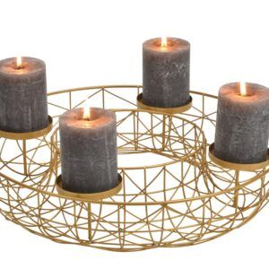 matches21 - Webshop Adventskranz fuer 4 Stumpenkerzen Weihnachtskranz mit Korb gold Metall 40x8 cm 125899 1 5