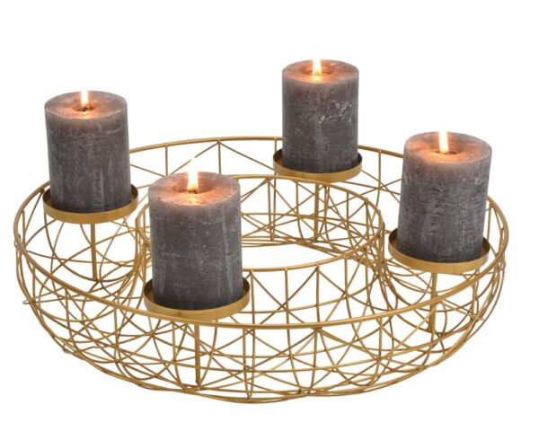 matches21 - Webshop Adventskranz fuer 4 Stumpenkerzen Weihnachtskranz mit Korb gold Metall 40x8 cm 125899 1 1