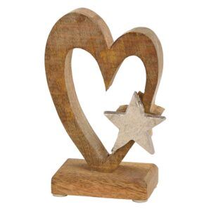 matches21 - Webshop Aufsteller Herz Stern Dekofigur Mangoholz Figur Holz Metall natur silber 15x6 cm 125758 1 11